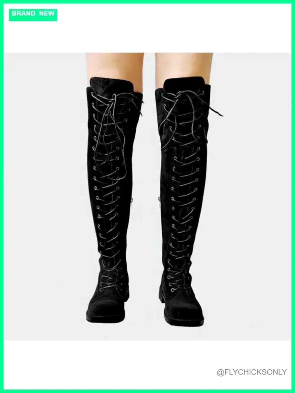 Women's Over The Knee Lace Up Tall Boots Low Heel Suede Leather